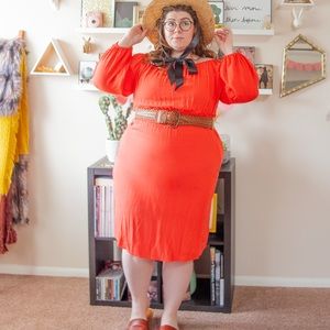 A New Day Coral Off the Shoulder Midi Dress